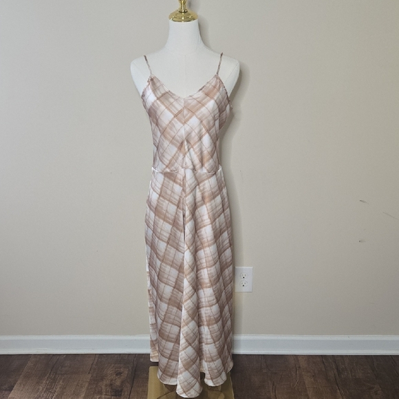 Elie Tahari Dresses & Skirts - Elie Tahari Neutral Plaid Slip Dress Size Small Adjustable Straps 90s Y2K Minima